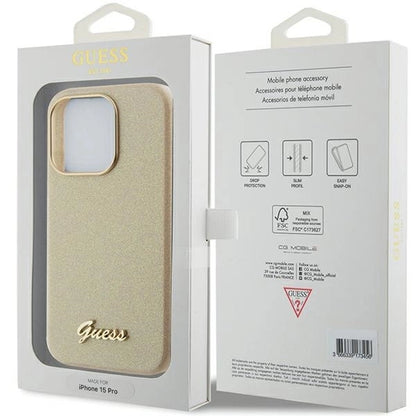 Guess Glitter Glossy Script case for iPhone 15 Pro - gold_7
