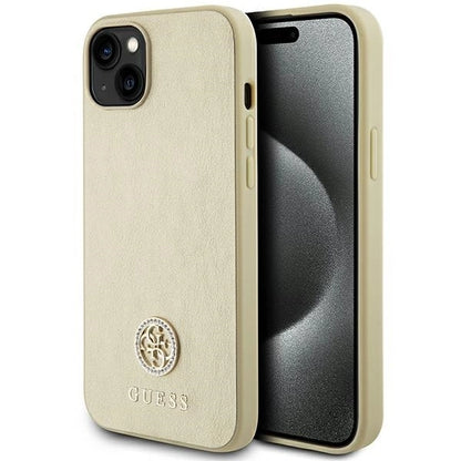 Guess Leather 4G Metal Logo Strass case for iPhone 15 - gold_0