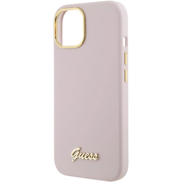 Guess Silicone Script Metal Logo &amp; Frame case for iPhone 15 - pink_5