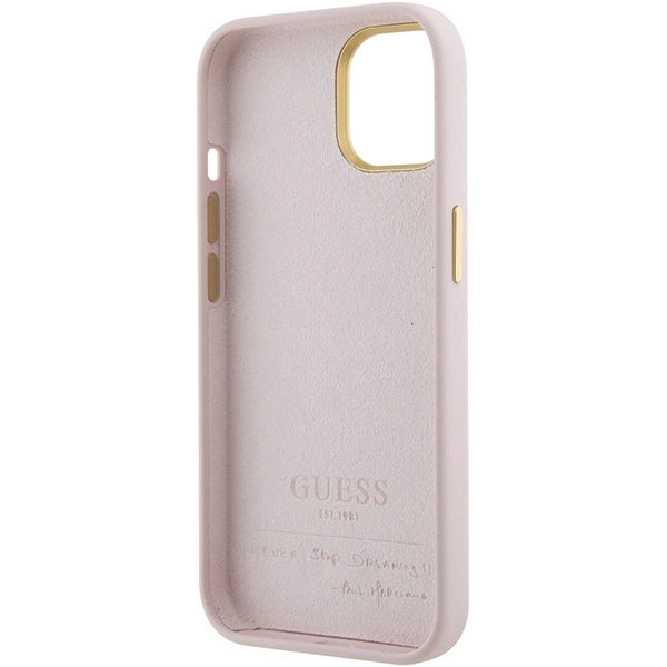 Guess Silicone Script Metal Logo &amp; Frame case for iPhone 15 - pink_6