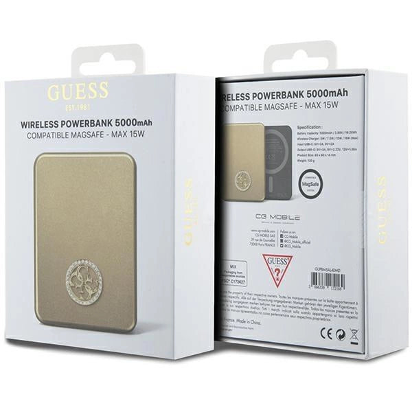Guess MagSafe 4G Strassed Metal Logo induction power bank 15W 5000mAh - gold_4