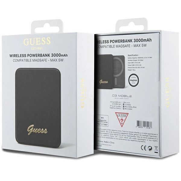 Guess MagSafe Metal Script Logo induction power bank 5W 3000mAh - black_4