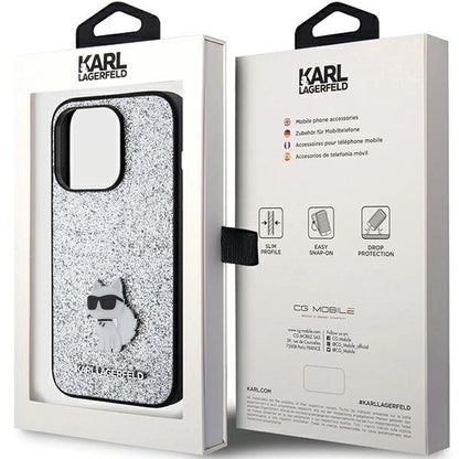 Karl Lagerfeld Fixed Glitter Choupette Logo Metal Pin Case for iPhone 15 Pro - Silver_7
