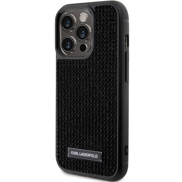 Karl Lagerfeld Rhinestone Logo Metal Plate case for iPhone 15 Pro - black_1