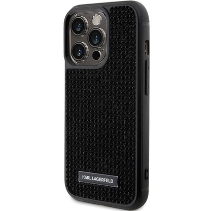 Karl Lagerfeld Rhinestone Logo Metal Plate case for iPhone 15 Pro - black_1