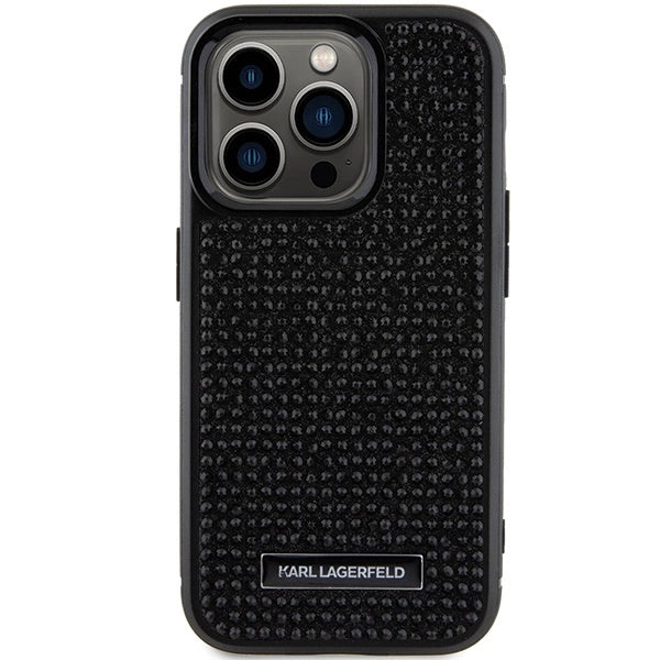 Karl Lagerfeld Rhinestone Logo Metal Plate case for iPhone 15 Pro - black_2