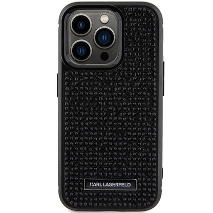 Karl Lagerfeld Rhinestone Logo Metal Plate case for iPhone 15 Pro - black_2