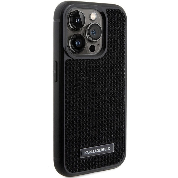 Karl Lagerfeld Rhinestone Logo Metal Plate case for iPhone 15 Pro - black_3