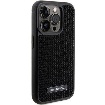 Karl Lagerfeld Rhinestone Logo Metal Plate case for iPhone 15 Pro - black_3