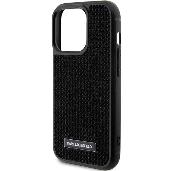 Karl Lagerfeld Rhinestone Logo Metal Plate case for iPhone 15 Pro - black_5