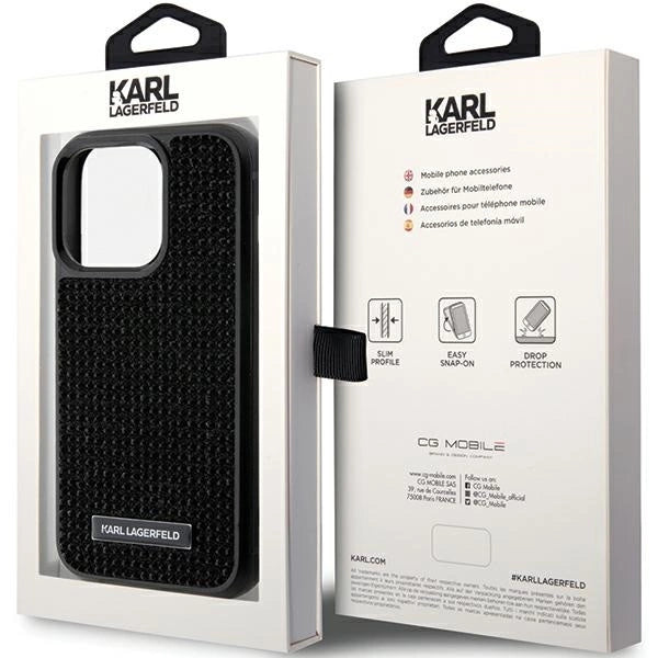 Karl Lagerfeld Rhinestone Logo Metal Plate case for iPhone 15 Pro - black_7
