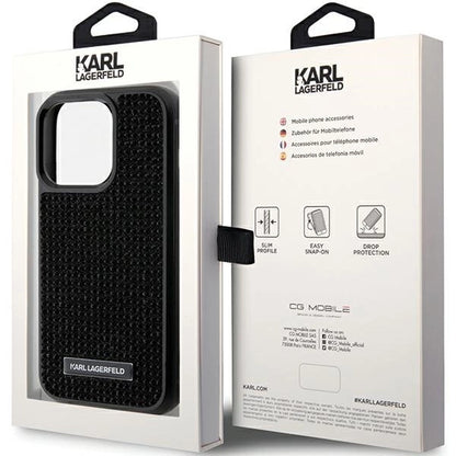 Karl Lagerfeld Rhinestone Logo Metal Plate case for iPhone 15 Pro - black_7
