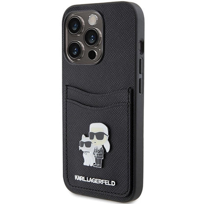 Karl Lagerfeld Saffiano Cardslot Karl&amp;Choupette Metal Pin case for iPhone 15 Pro - black_1