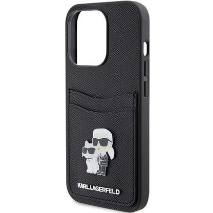 Karl Lagerfeld Saffiano Cardslot Karl&amp;Choupette Metal Pin case for iPhone 15 Pro - black_5