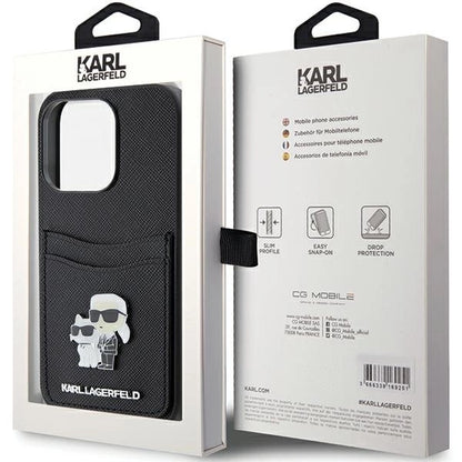 Karl Lagerfeld Saffiano Cardslot Karl&amp;Choupette Metal Pin case for iPhone 15 Pro - black_7