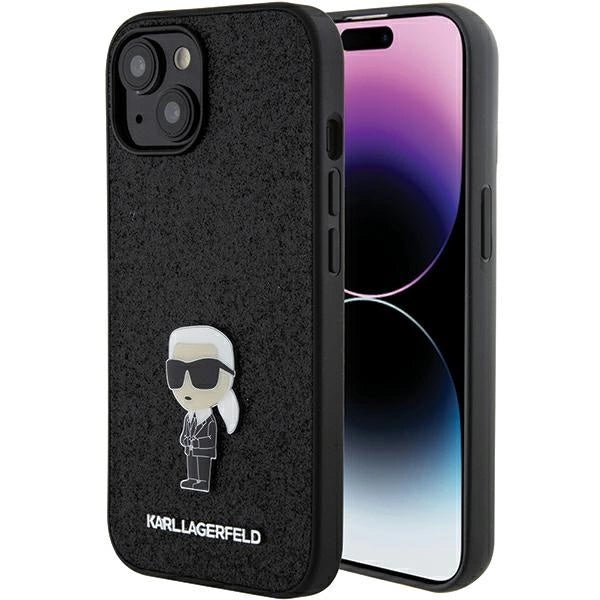 Karl Lagerfeld Fixed Glitter Ikonik Logo Metal Pin case for iPhone 15 - black_0