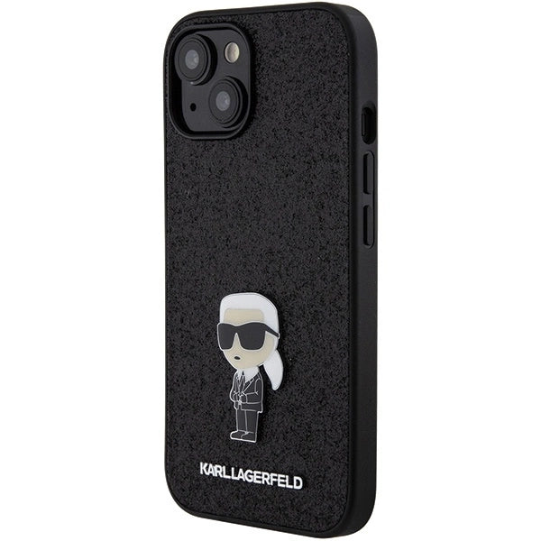Karl Lagerfeld Fixed Glitter Ikonik Logo Metal Pin case for iPhone 15 - black_1
