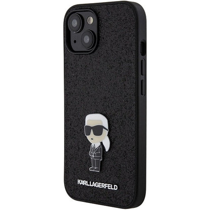 Karl Lagerfeld Fixed Glitter Ikonik Logo Metal Pin case for iPhone 15 - black_1