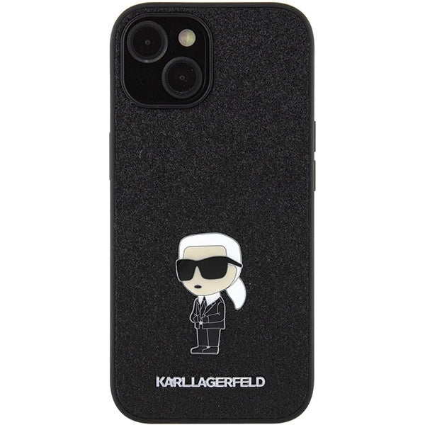 Karl Lagerfeld Fixed Glitter Ikonik Logo Metal Pin case for iPhone 15 - black_2