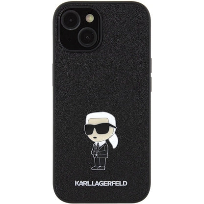 Karl Lagerfeld Fixed Glitter Ikonik Logo Metal Pin case for iPhone 15 - black_2