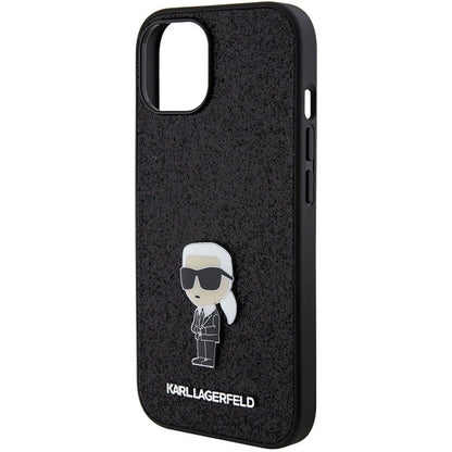 Karl Lagerfeld Fixed Glitter Ikonik Logo Metal Pin case for iPhone 15 - black_5