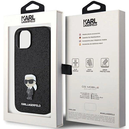 Karl Lagerfeld Fixed Glitter Ikonik Logo Metal Pin case for iPhone 15 - black_7