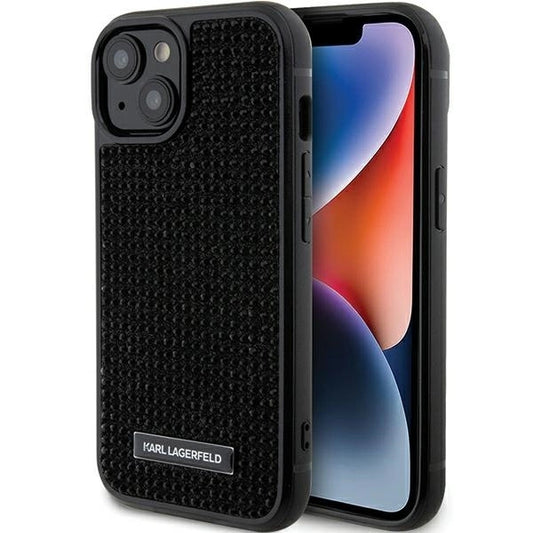 Karl Lagerfeld Rhinestone Logo Metal Plate case for iPhone 15 - black_0