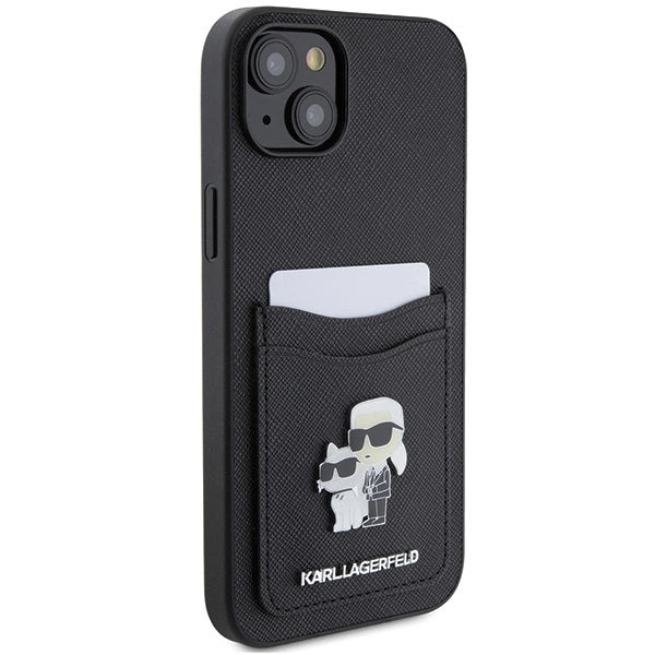 Karl Lagerfeld Saffiano Cardslot Karl&amp;Choupette Metal Pin case for iPhone 15 - black_3
