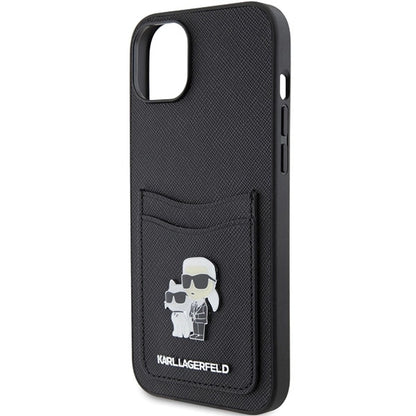 Karl Lagerfeld Saffiano Cardslot Karl&amp;Choupette Metal Pin case for iPhone 15 - black_5