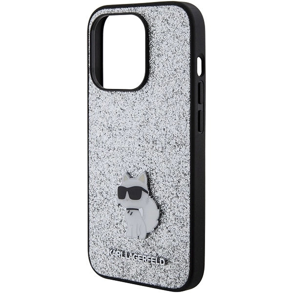 Karl Lagerfeld Fixed Glitter Choupette Logo Metal Pin Case for iPhone 15 Pro Max - Silver_5