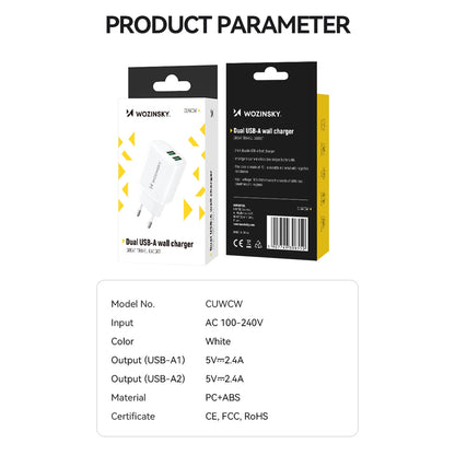 Wozinsky CUWCW 2.4A 2 x USB-A wall charger - white_4