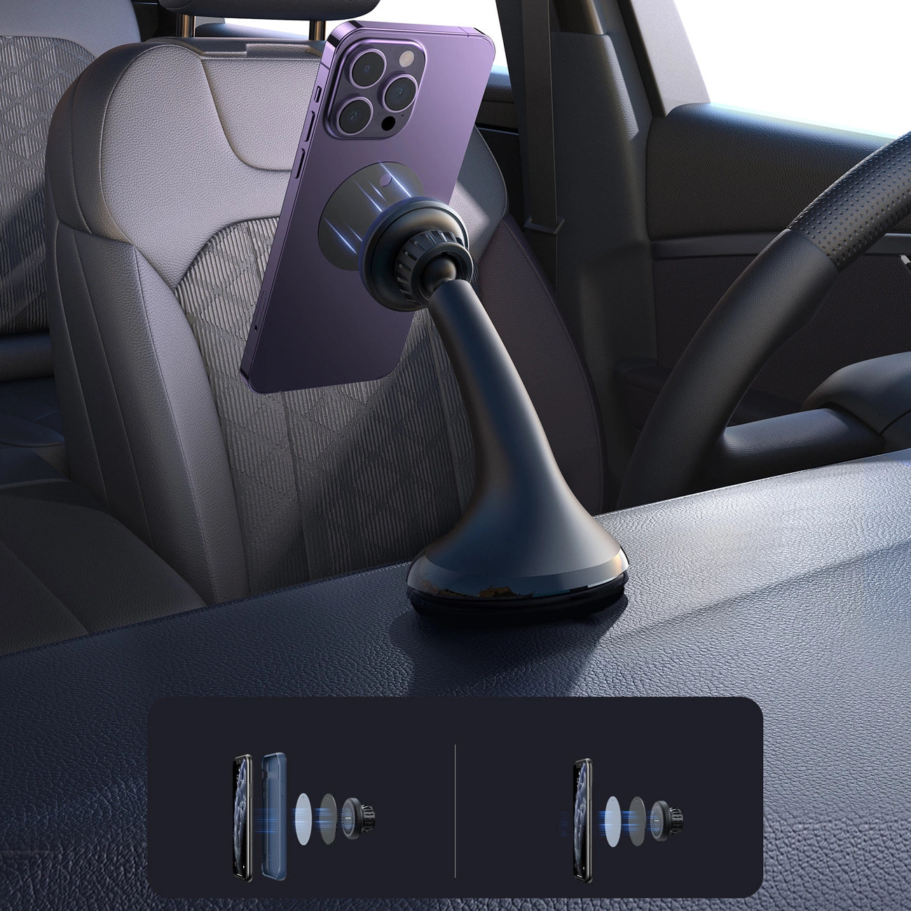 Joyroom JR-ZS356 universal magnetic car holder for a phone on the cockpit/window - black_16