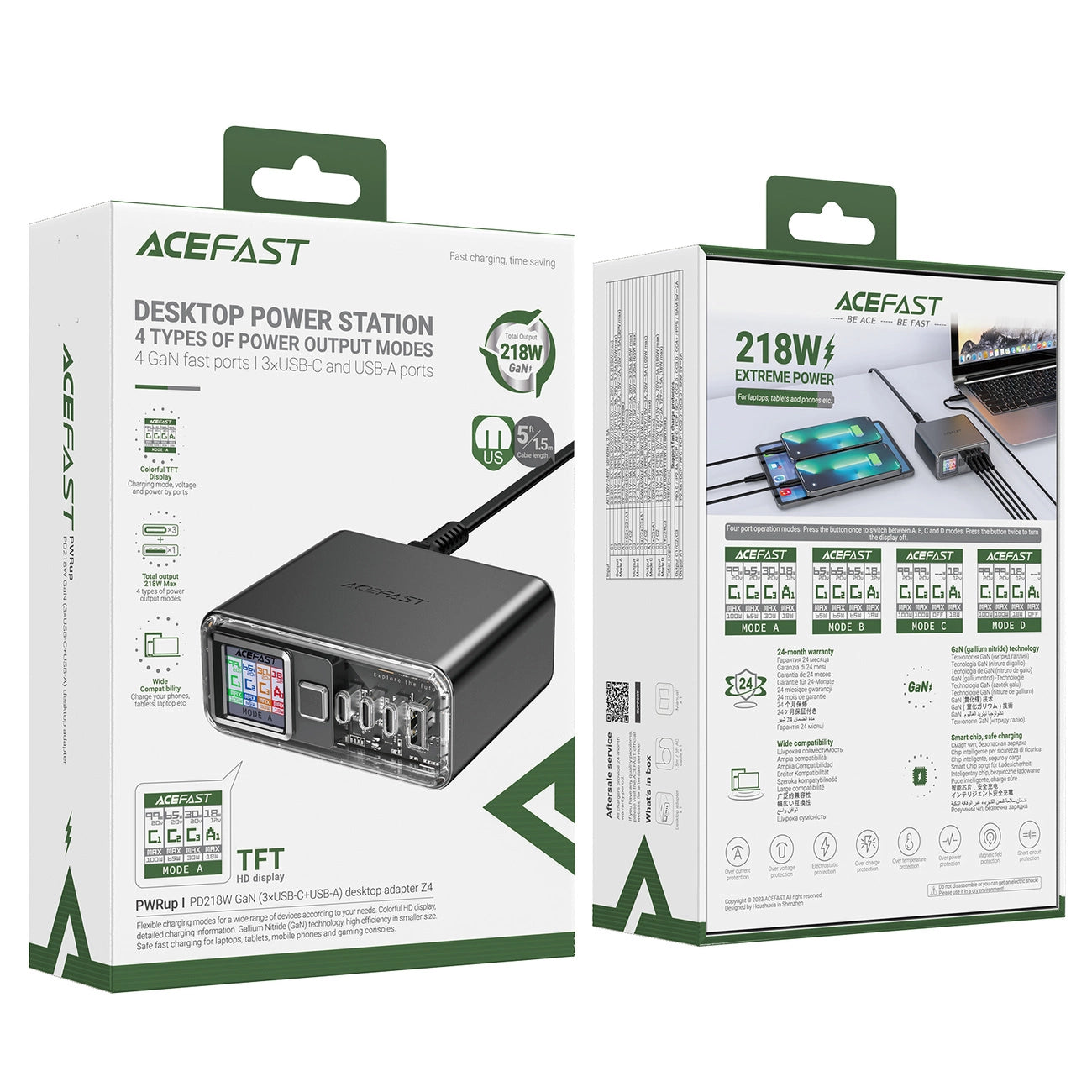 Acefast Z4 PD 218W GaN 3 x USB-C + USB-A Multifunction Adapter with 4 Ports - Gray_10