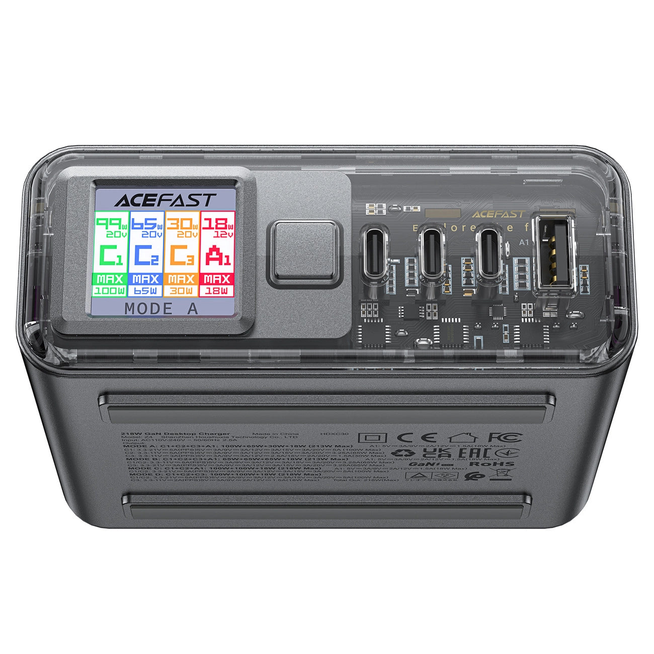 Acefast Z4 PD 218W GaN 3 x USB-C + USB-A Multifunction Adapter with 4 Ports - Gray_1
