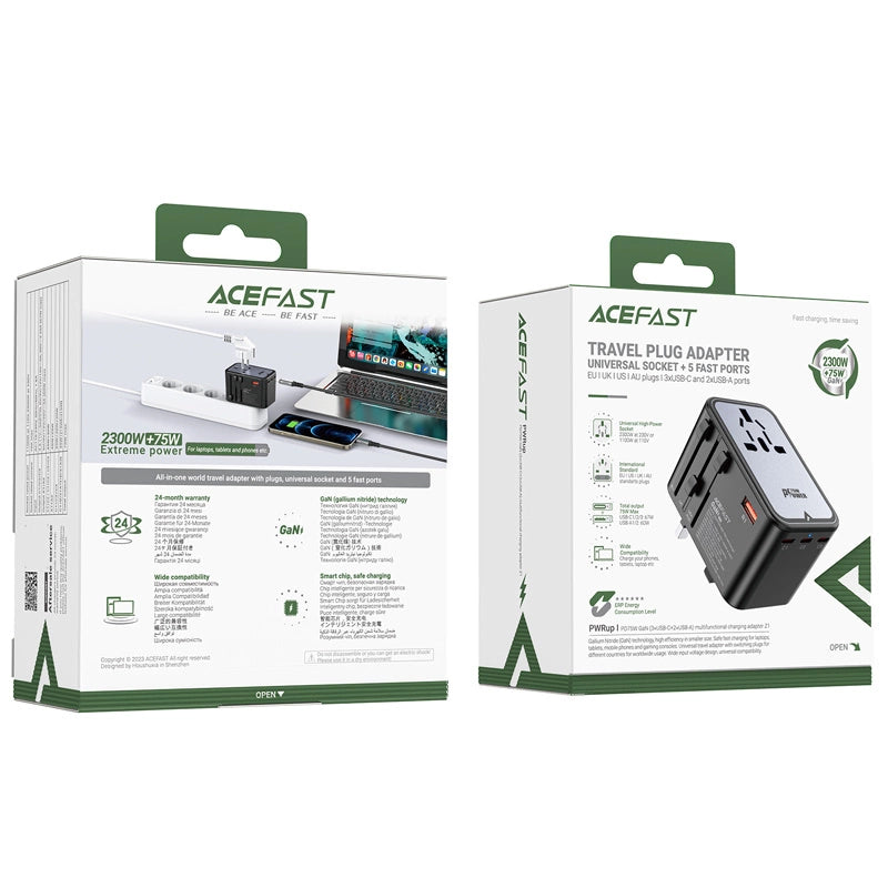 Acefast Z1 GaN 75W PD travel charger adapter 3x USB-C 2x USB-A - black_5