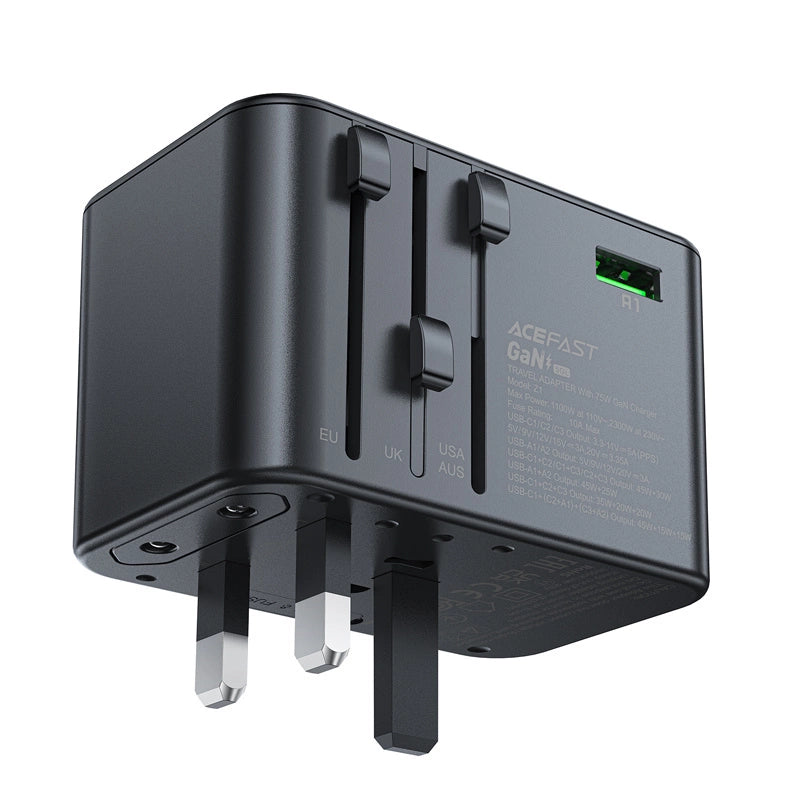 Acefast Z1 GaN 75W PD travel charger adapter 3x USB-C 2x USB-A - black_6
