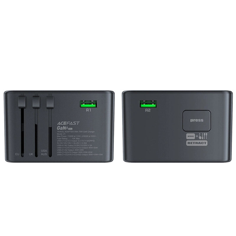 Acefast Z1 GaN 75W PD travel charger adapter 3x USB-C 2x USB-A - black_10