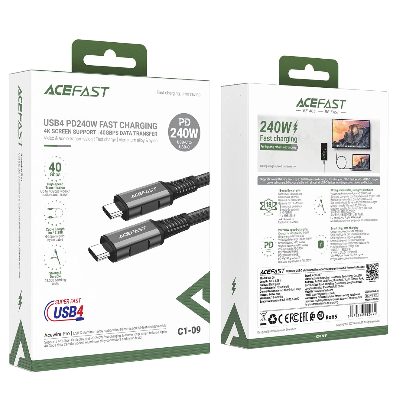 Acefast C1-09 USB-C / USB-C USB4 PD3.1 cable 5A 1m - gray-black_4