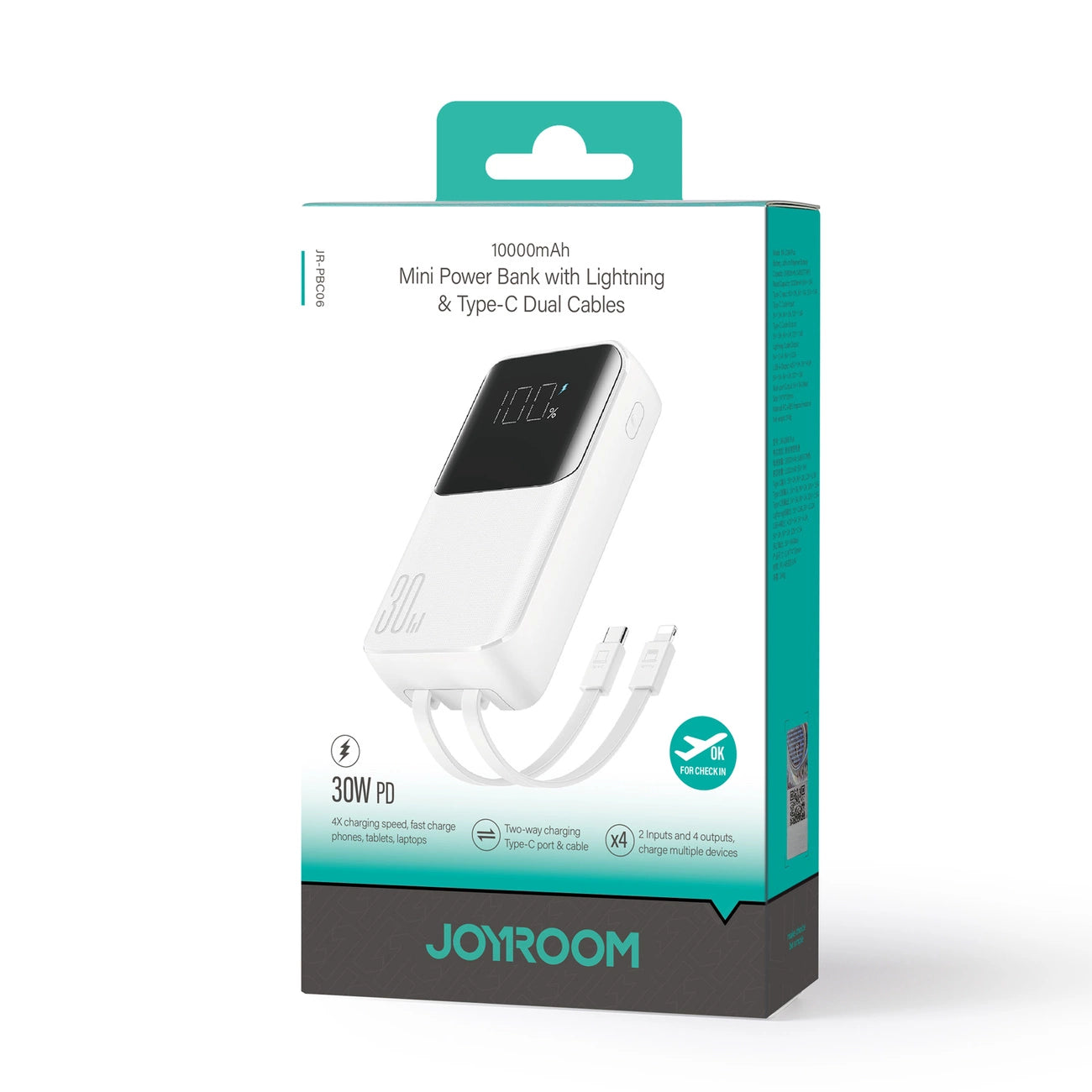 Mini power bank with built-in cables Joyroom JR-PBC06 30W 10000mAh - white_4