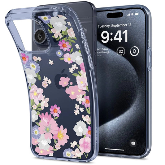 Spigen Liquid Crystal iPhone 15 Pro Case - Pink and Blue Flowers_0