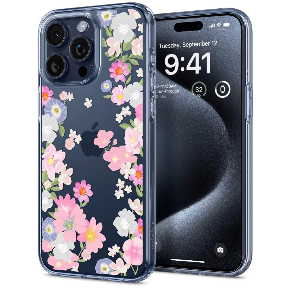 Spigen Liquid Crystal iPhone 15 Pro Case - Pink and Blue Flowers_1