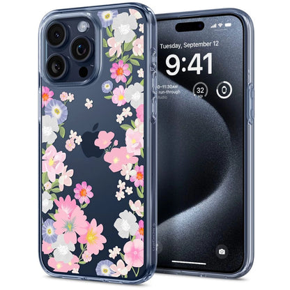 Spigen Liquid Crystal iPhone 15 Pro Case - Pink and Blue Flowers_1