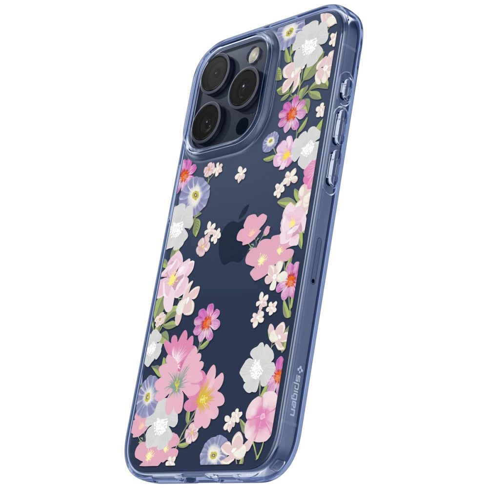 Spigen Liquid Crystal iPhone 15 Pro Case - Pink and Blue Flowers_3