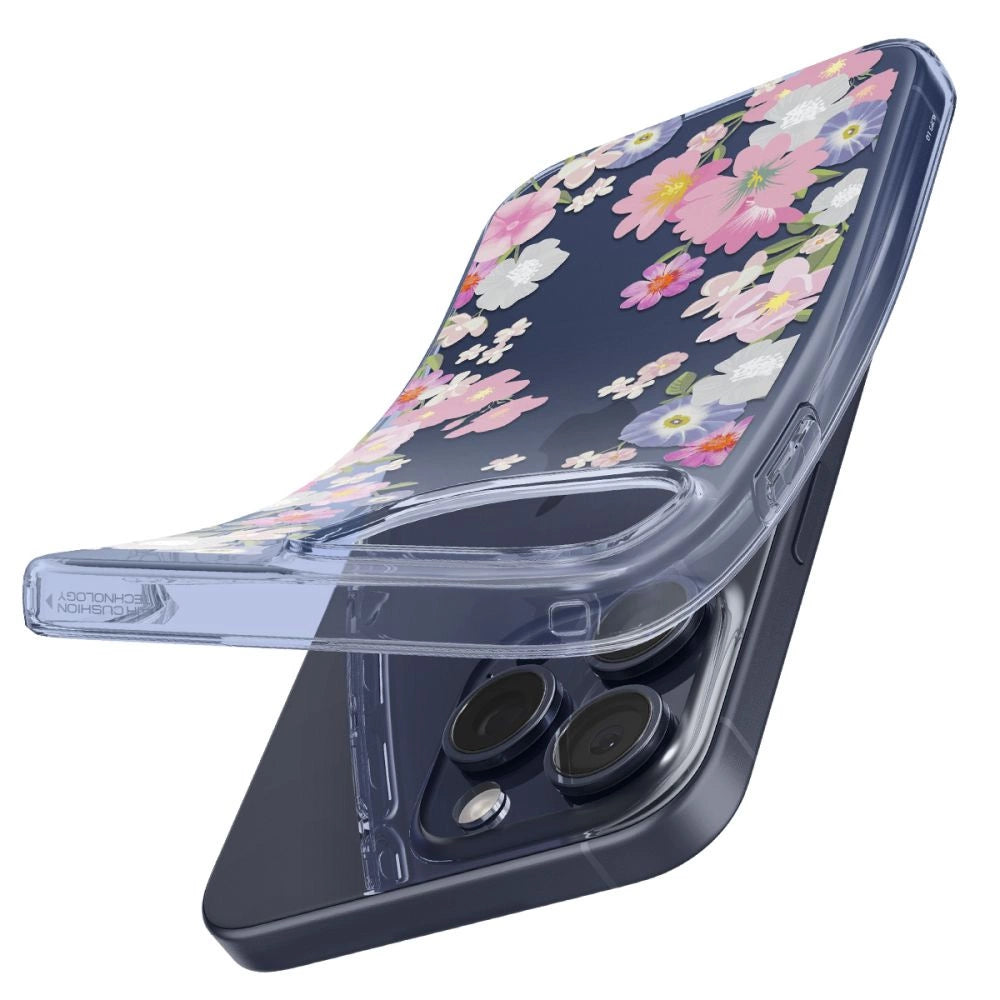 Spigen Liquid Crystal iPhone 15 Pro Case - Pink and Blue Flowers_4