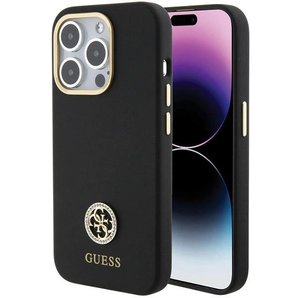Guess Silicone Logo Strass 4G Case for iPhone 15 Pro - Black_0