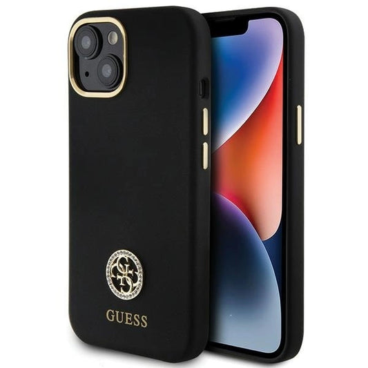 Guess Silicone Logo Strass 4G Case for iPhone 15 - Black_0