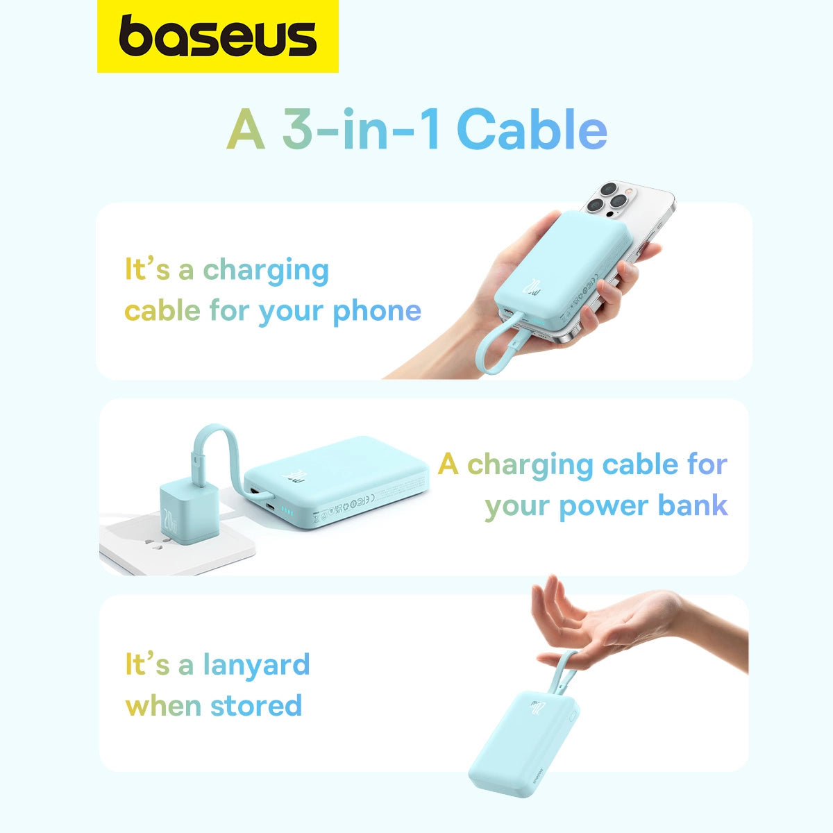Baseus Magnetic Mini MagSafe 10000mAh 20W powerbank with built-in Lightning cable - blue + Baseus Simple Series USB-C - USB-C 60W 0.3m cable_12