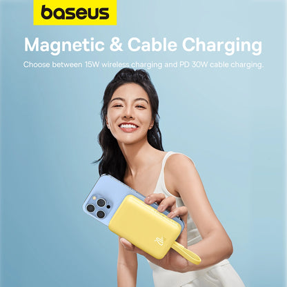 Baseus Magnetic Mini MagSafe 10000mAh 20W powerbank with built-in Lightning cable - yellow + Baseus Simple Series USB-C - USB-C 60W 0.3m cable_19