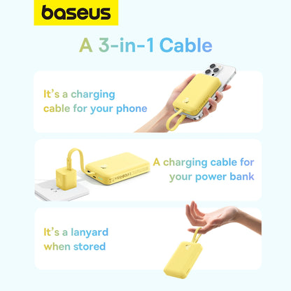 Baseus Magnetic Mini MagSafe 10000mAh 20W powerbank with built-in Lightning cable - yellow + Baseus Simple Series USB-C - USB-C 60W 0.3m cable_20