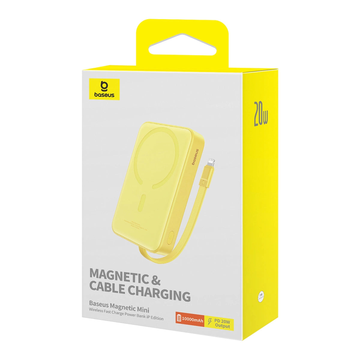 Baseus Magnetic Mini MagSafe 10000mAh 20W powerbank with built-in Lightning cable - yellow + Baseus Simple Series USB-C - USB-C 60W 0.3m cable_8